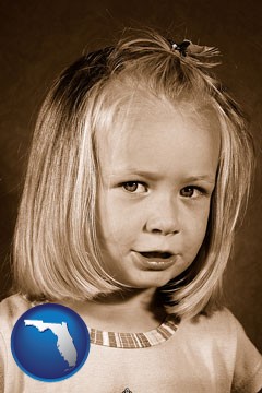 a sepia portrait of a female child - with Florida icon