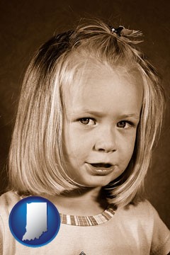 a sepia portrait of a female child - with Indiana icon